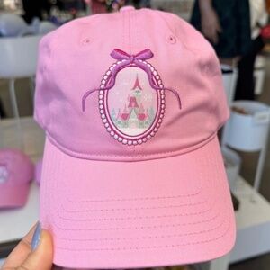 2025 Disney‎ Parks Holiday Castle Ribbon Bow Pink Hat Cap Adjustable